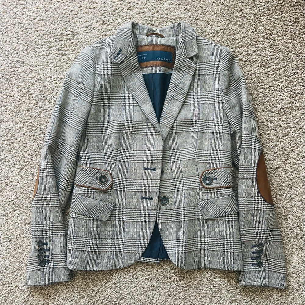 Zara Basic Brown And Black Houndstooth Blazer - image 1